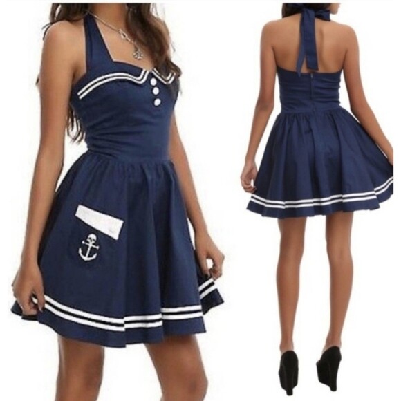 Hell Bunny Vixen Blue Sailor Pinup Vintage Dress XL - Picture 1 of 8